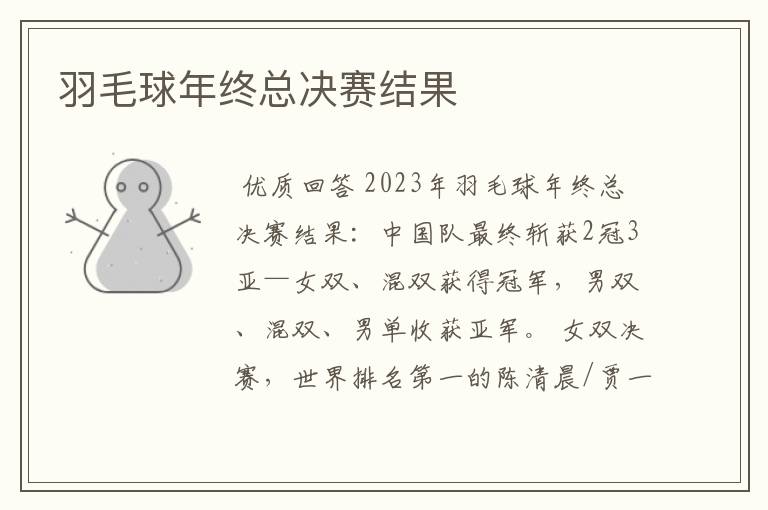 羽毛球年终总决赛结果