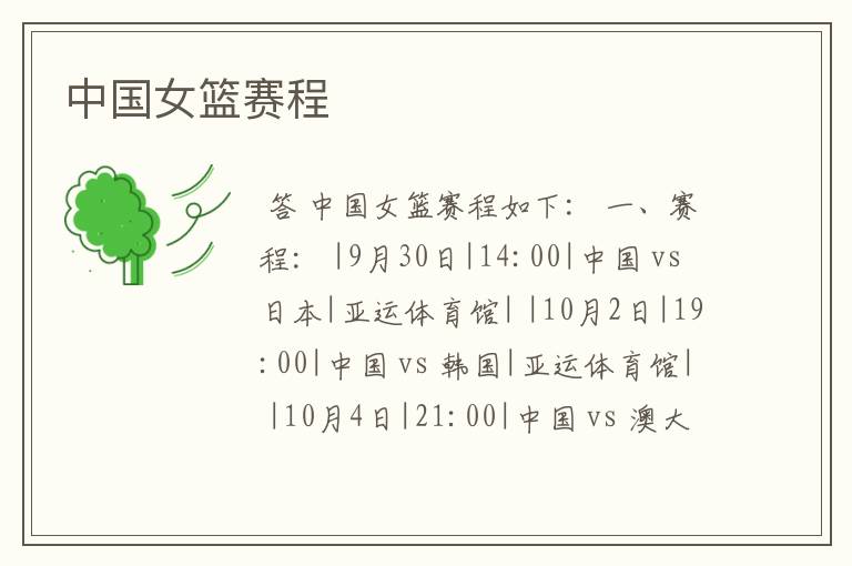 中国女篮赛程