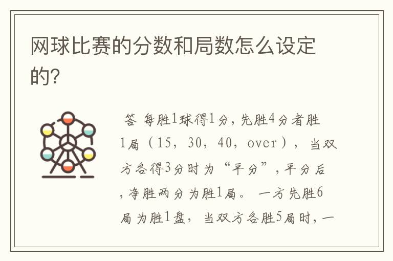 网球比赛的分数和局数怎么设定的?