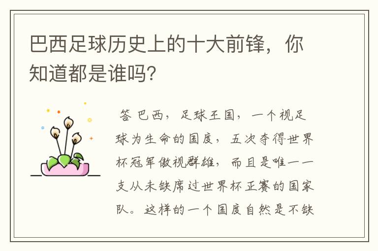巴西足球历史上的十大前锋,你知道都是谁吗?