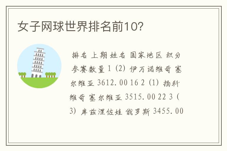 女子网球世界排名前10?