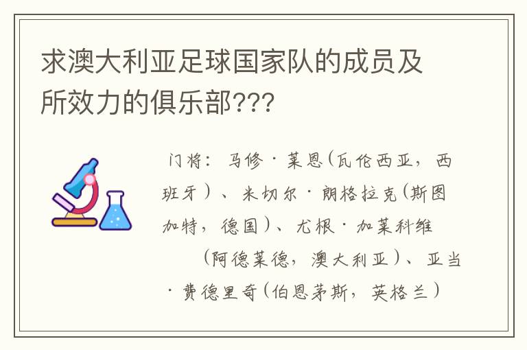 求澳大利亚足球国家队的成员及所效力的俱乐部???