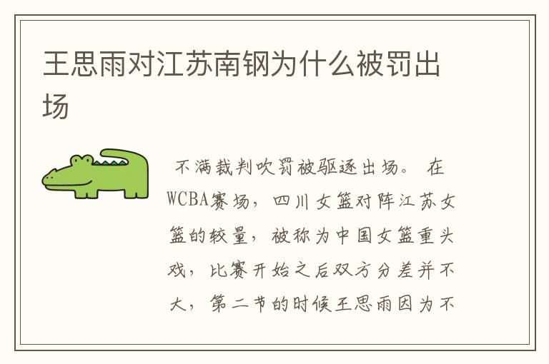 王思雨对江苏南钢为什么被罚出场