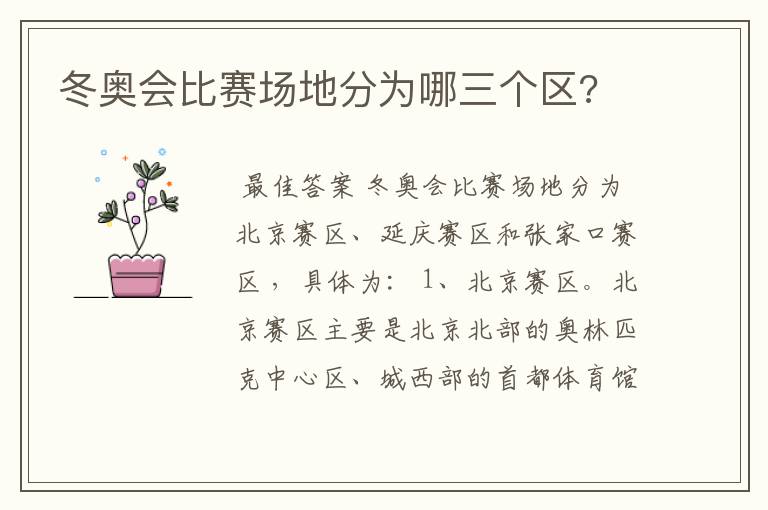 冬奥会比赛场地分为哪三个区?