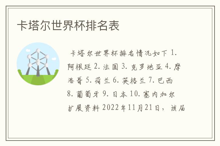 卡塔尔世界杯排名表