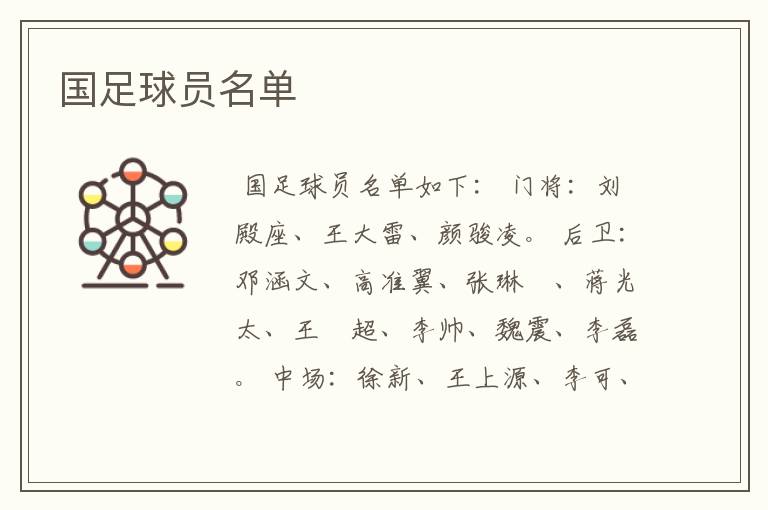 国足球员名单