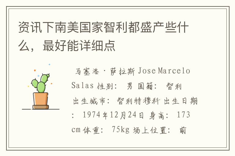 资讯下南美国家智利都盛产些什么,最好能详细点