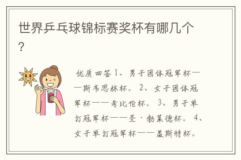 世界乒乓球锦标赛奖杯有哪几个?