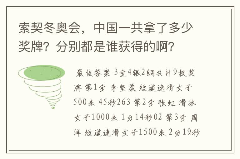 索契冬奥会,中国一共拿了多少奖牌?分别都是谁获得的啊?