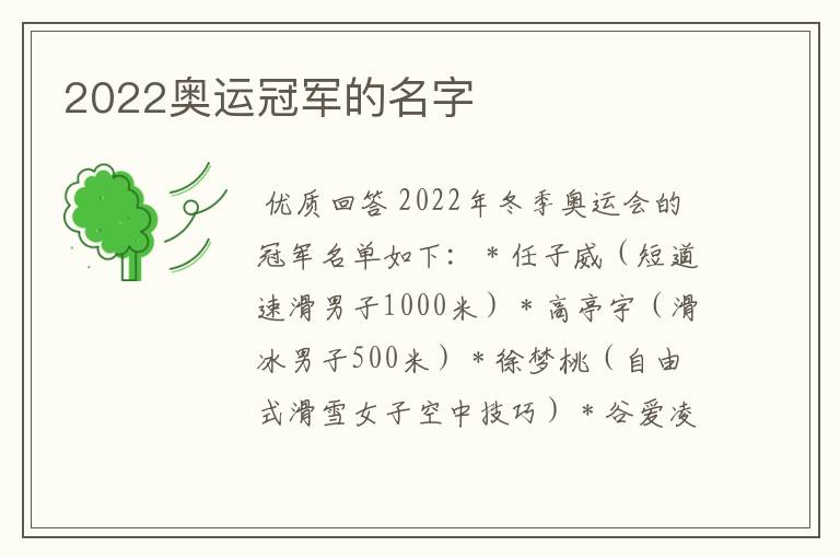 2022奥运冠军的名字