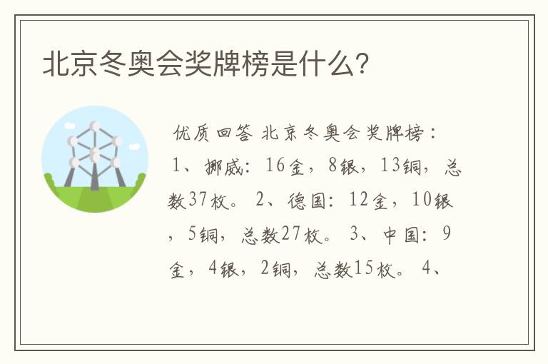 北京冬奥会奖牌榜是什么?