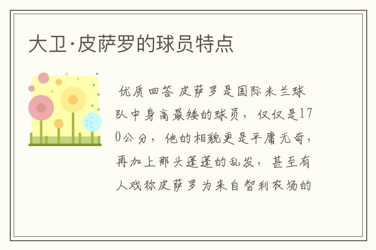 大卫·皮萨罗的球员特点