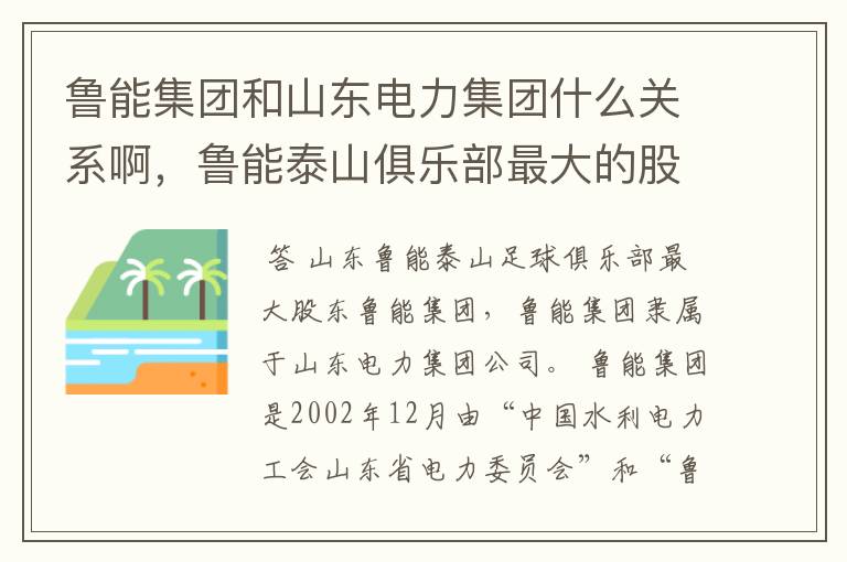 鲁能集团和山东电力集团什么关系啊,鲁能泰山俱乐部最大的股东是那个啊!