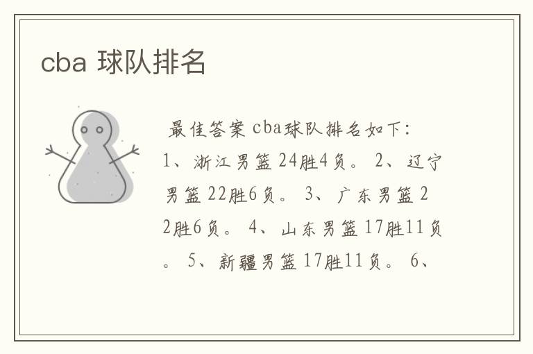 cba 球队排名