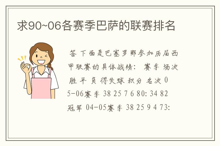 求90~06各赛季巴萨的联赛排名
