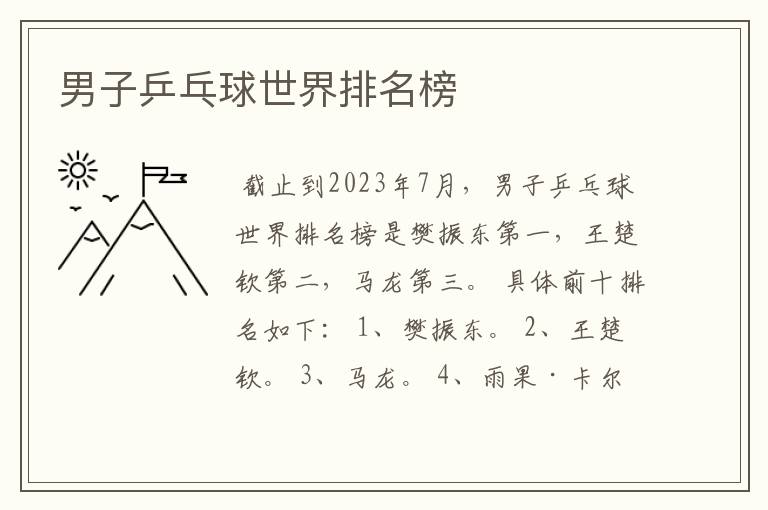 男子乒乓球世界排名榜