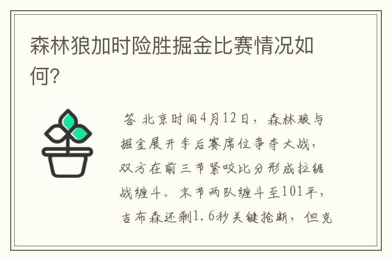 森林狼加时险胜掘金比赛情况如何?