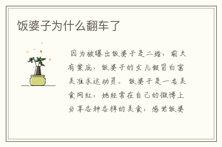 饭婆子为什么翻车了