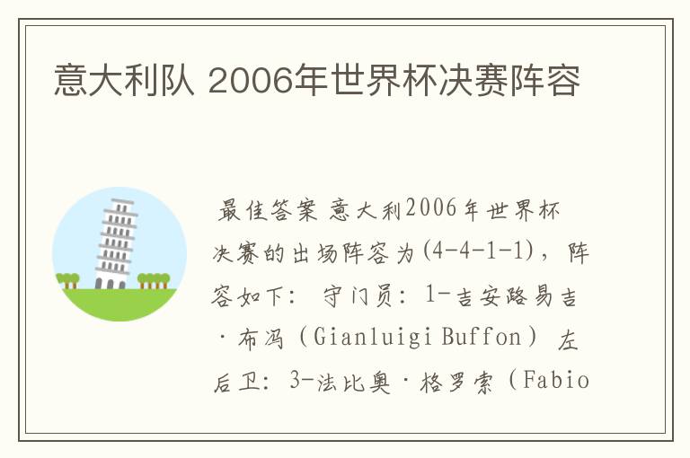 意大利队 2006年世界杯决赛阵容