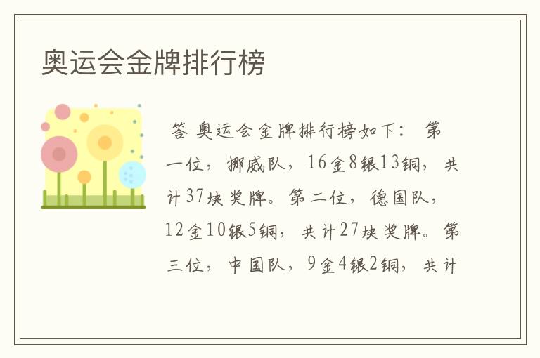 奥运会金牌排行榜