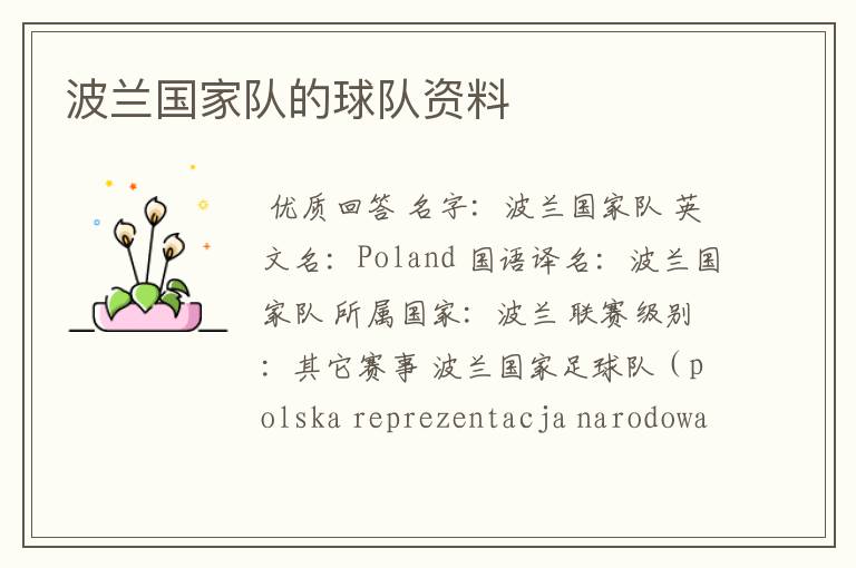 波兰国家队的球队资料