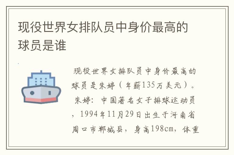 现役世界女排队员中身价最高的球员是谁