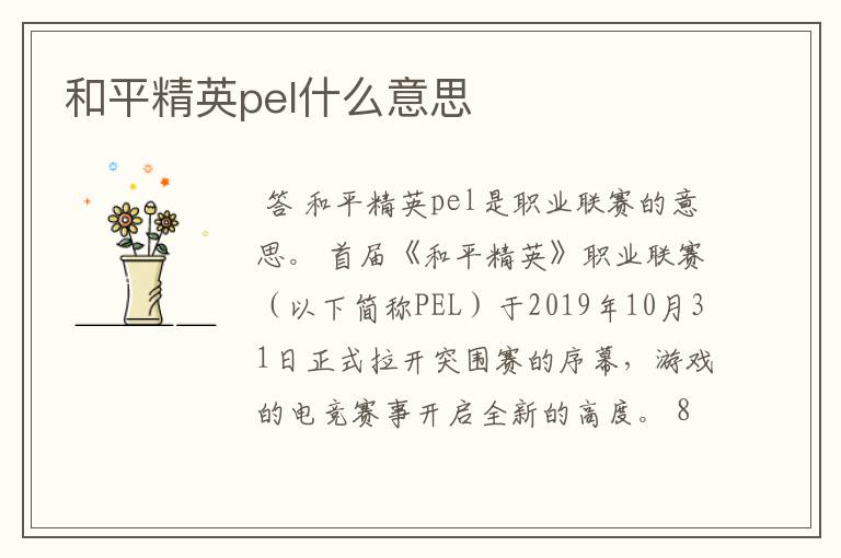和平精英pel什么意思