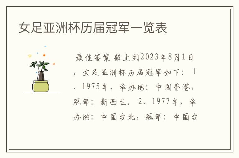 女足亚洲杯历届冠军一览表
