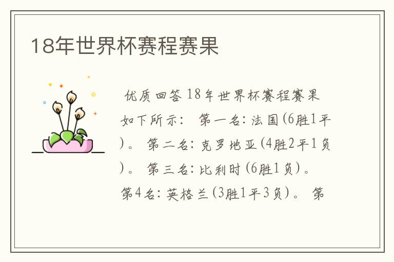 18年世界杯赛程赛果