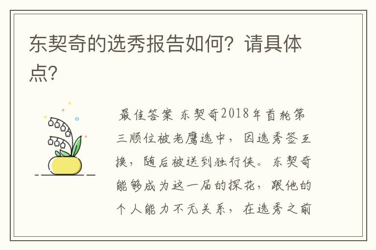 东契奇的选秀报告如何?请具体点?