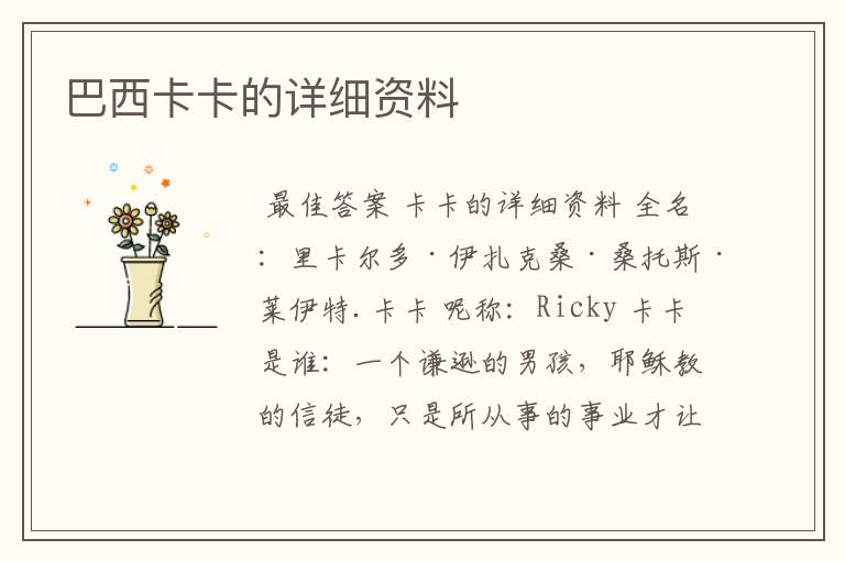 巴西卡卡的详细资料