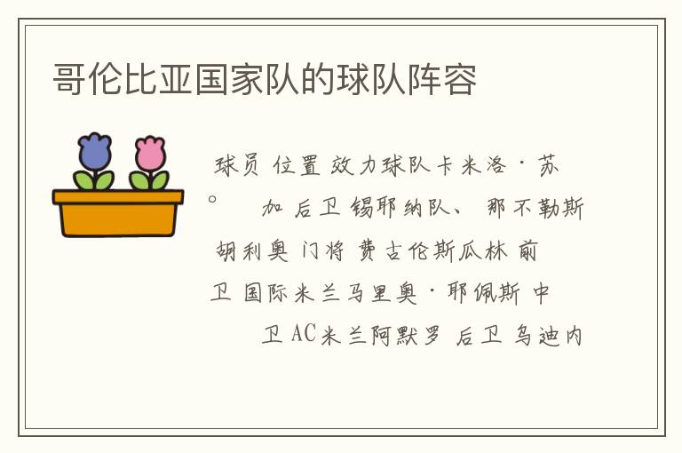 哥伦比亚国家队的球队阵容