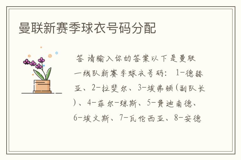 曼联新赛季球衣号码分配