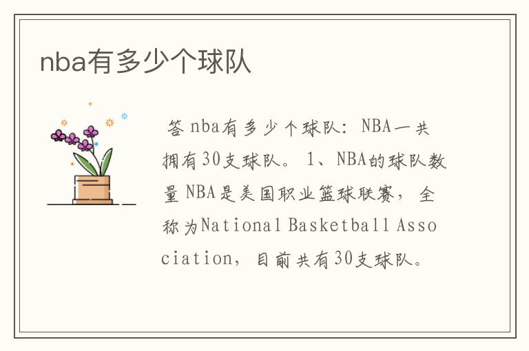 nba有多少个球队