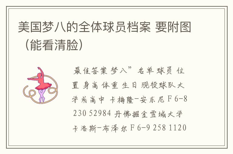 美国梦八的全体球员档案 要附图(能看清脸)
