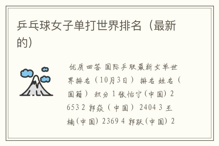 乒乓球女子单打世界排名(最新的)