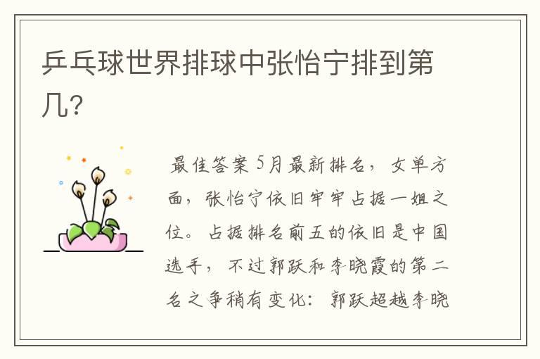 乒乓球世界排球中张怡宁排到第几?