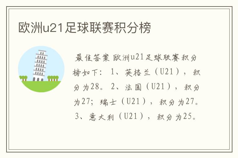 欧洲u21足球联赛积分榜