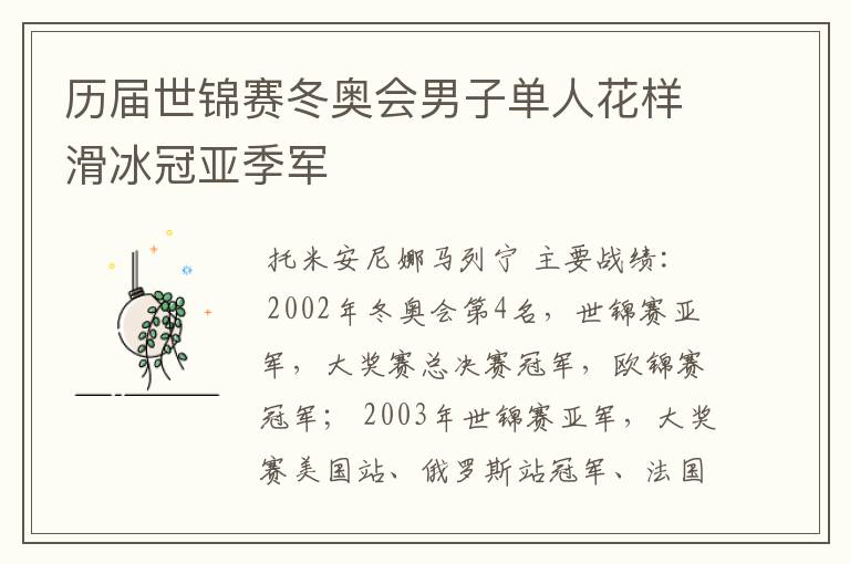历届世锦赛冬奥会男子单人花样滑冰冠亚季军