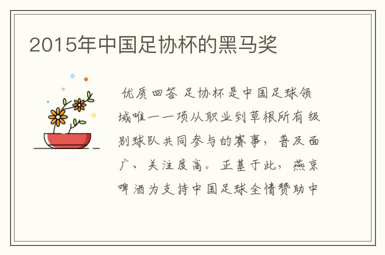 2015年中国足协杯的黑马奖