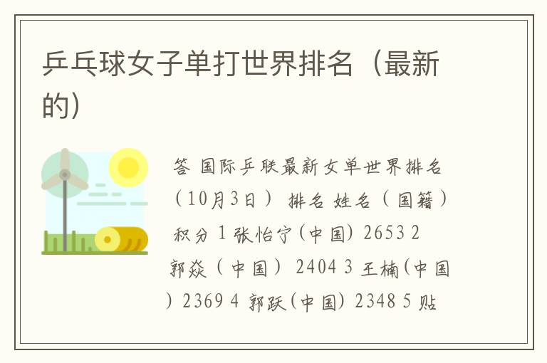 乒乓球女子单打世界排名(最新的)