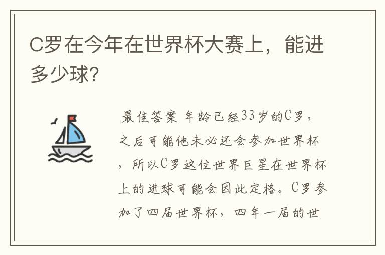 C罗在今年在世界杯大赛上,能进多少球?