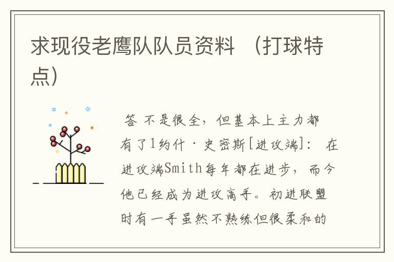 求现役老鹰队队员资料 （打球特点）