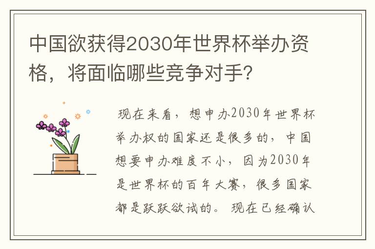 中国欲获得2030年世界杯举办资格,将面临哪些竞争对手?