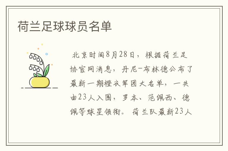 荷兰足球球员名单
