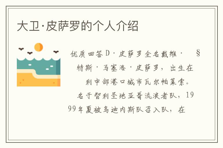大卫·皮萨罗的个人介绍