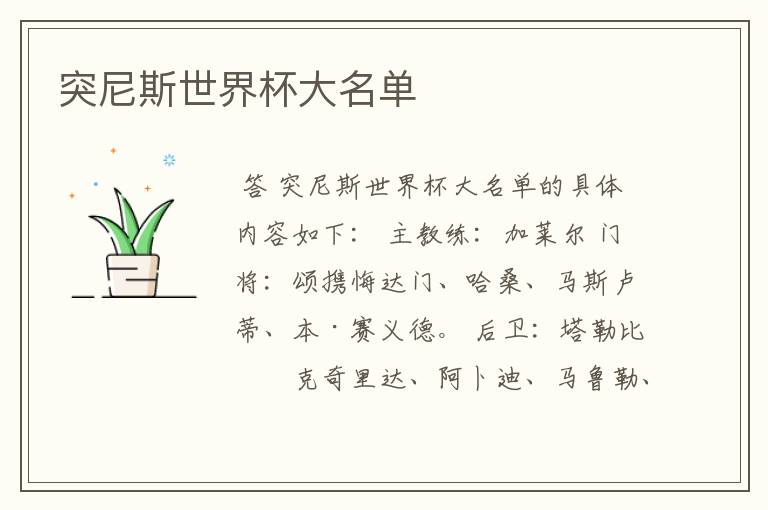 突尼斯世界杯大名单