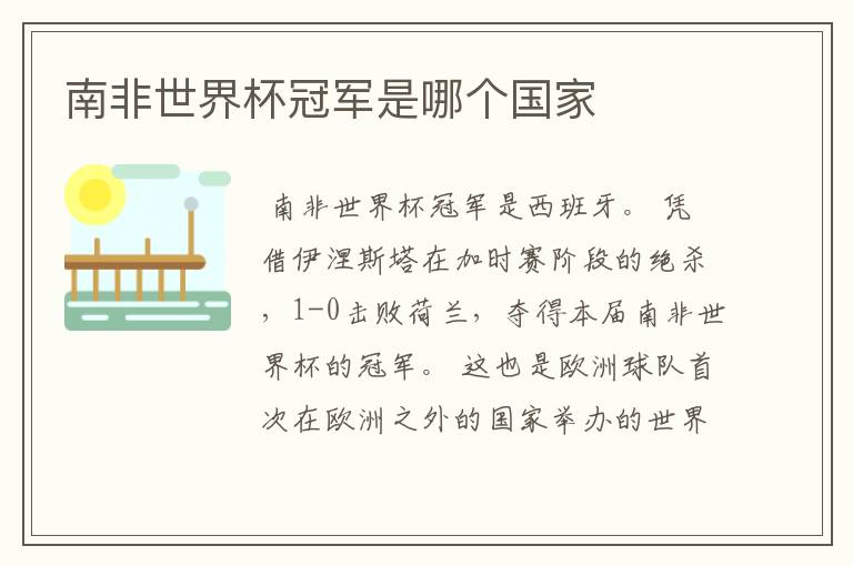 南非世界杯冠军是哪个国家