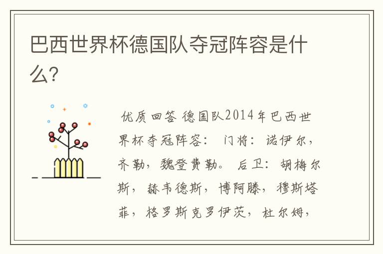 巴西世界杯德国队夺冠阵容是什么?