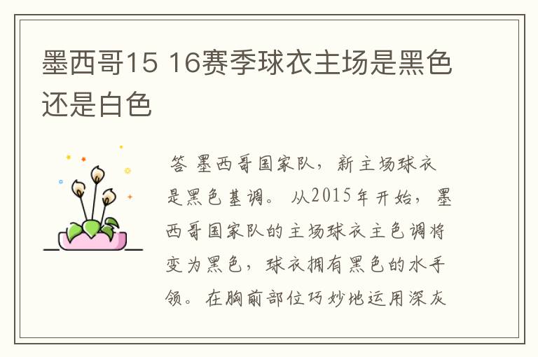 墨西哥15 16赛季球衣主场是黑色还是白色